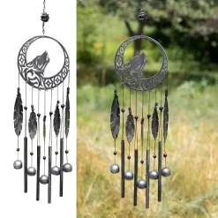 Dawhud Direct 27.5" H Rustic Charcoal Wolf Dreamcatcher Wind Chimes - Outdoor -Outdoor Garden GUEST fffdd7e6 c45a 4e1d 8c2f d300f58fdc52